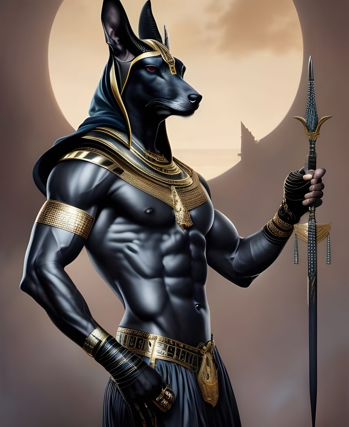 Detailed Anubis in Egyptian Dress