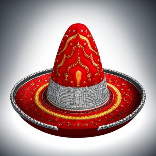 Flashy Red Velvet Sombrero Hat in Detailed Digital Art