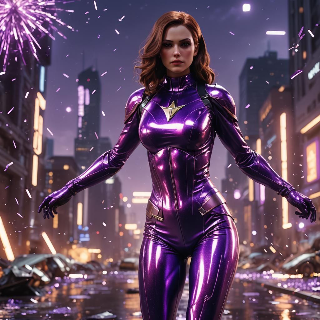 Superheroine in Purple Latex Suit: 3D Game Art