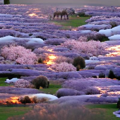 Cherry Blossoms and Lavender Sunset in Forest
