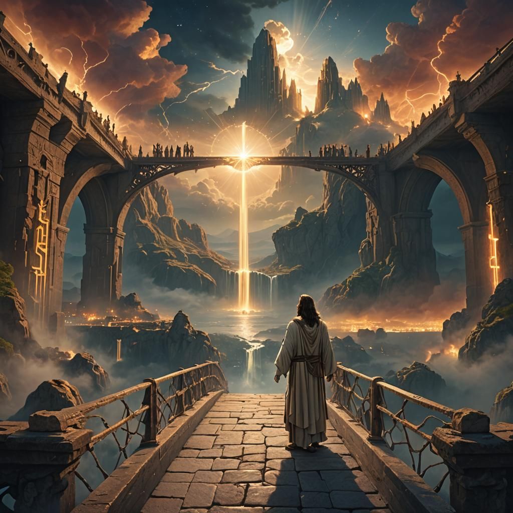 Jesus Guides Souls on Luminous Bridge to Heaven