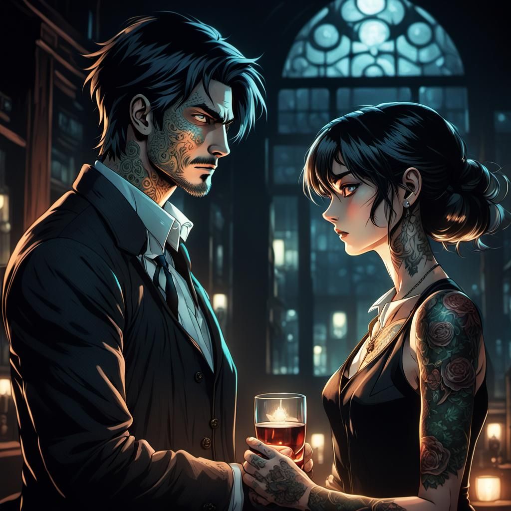 Tattooed Detective Faces Suspect in Dark Fantasy Anime