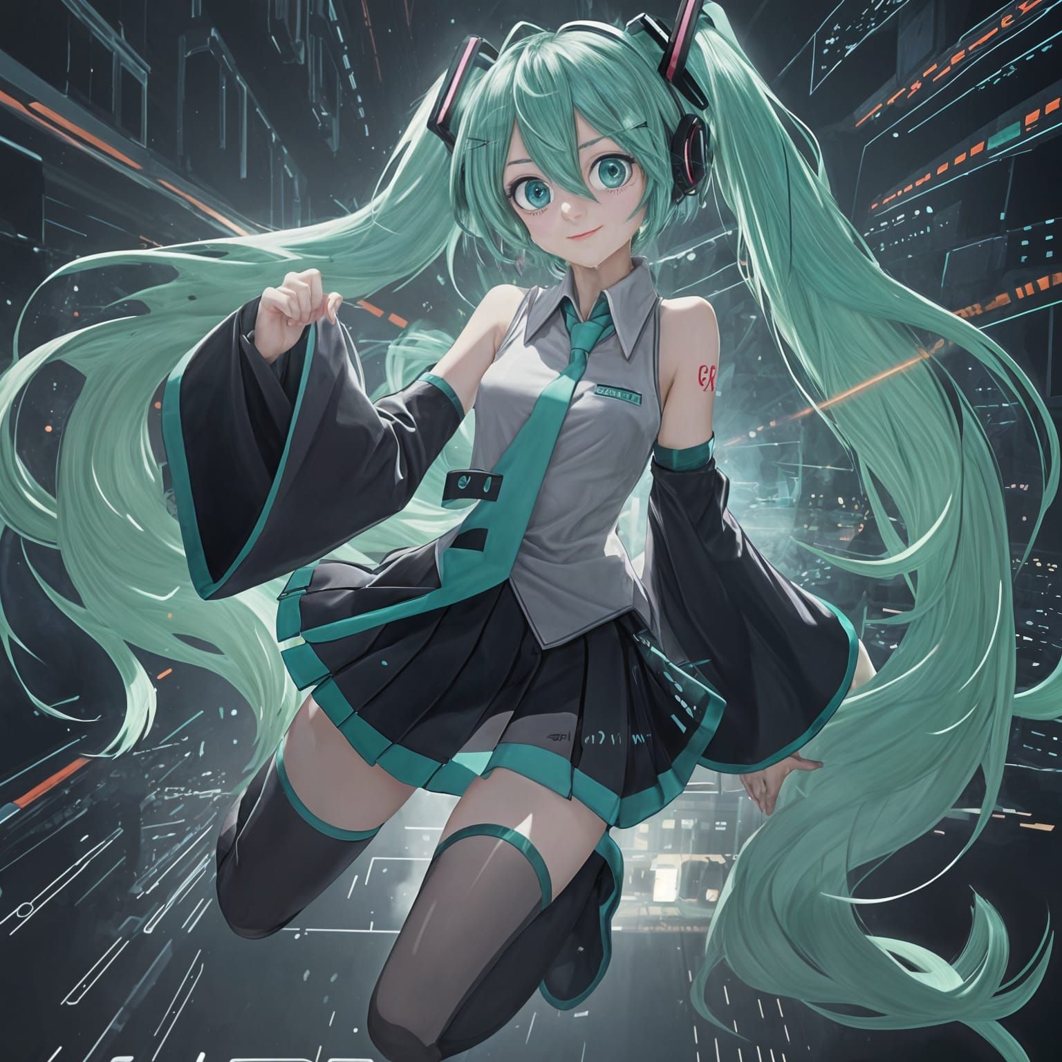 Hatsune Miku in Cyberpunk Binary Code