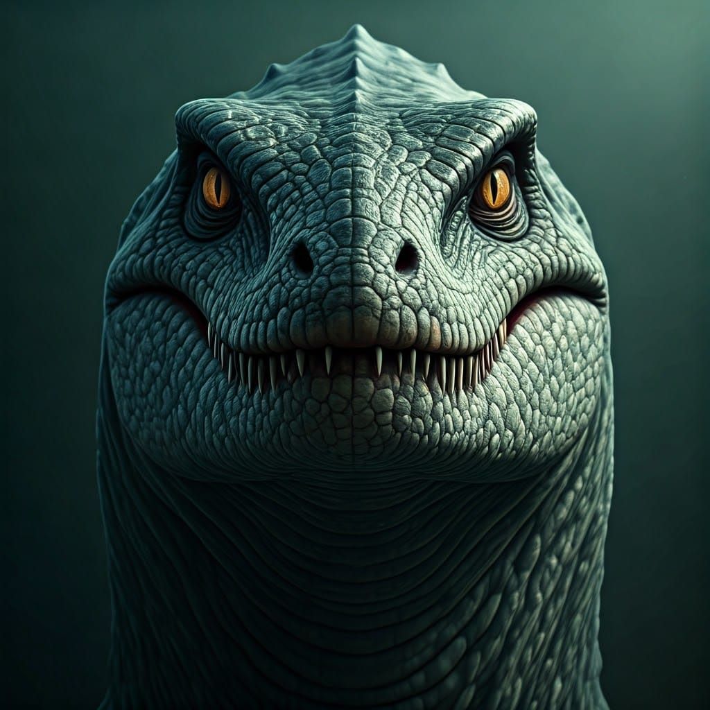 Grim Mosasaur Portrait in Hyper-Realistic Style