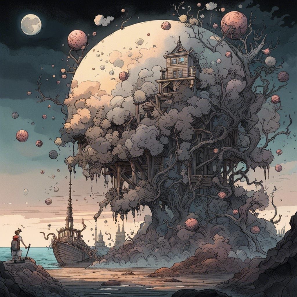 Magic Cherry Blossom Trees in Cartoon Style