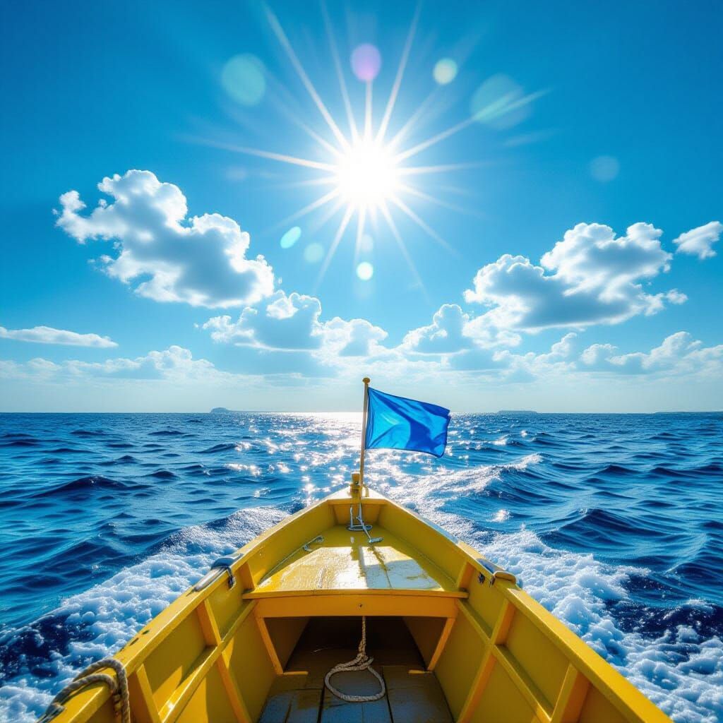 Boat on Blue Ocean in Divine Light
