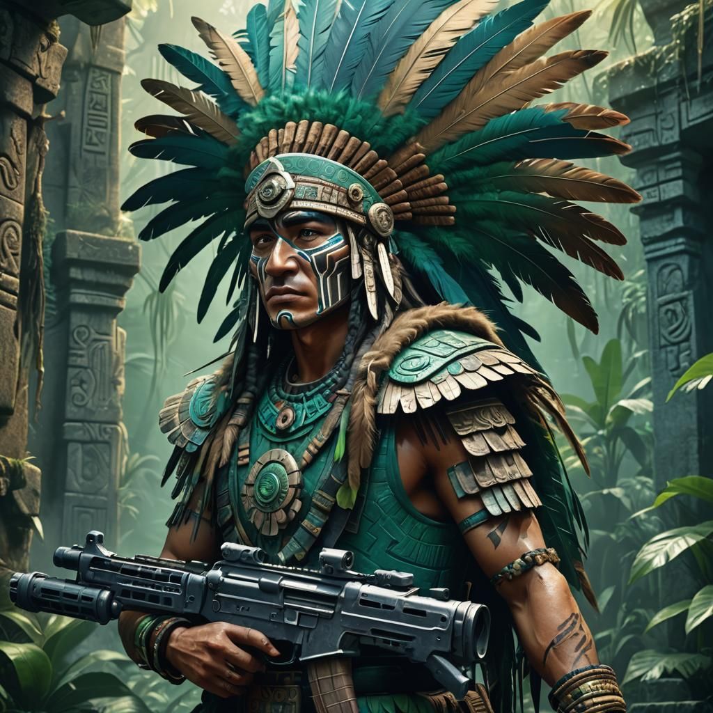 Aztec Warrior in Mystical Jungle Temple