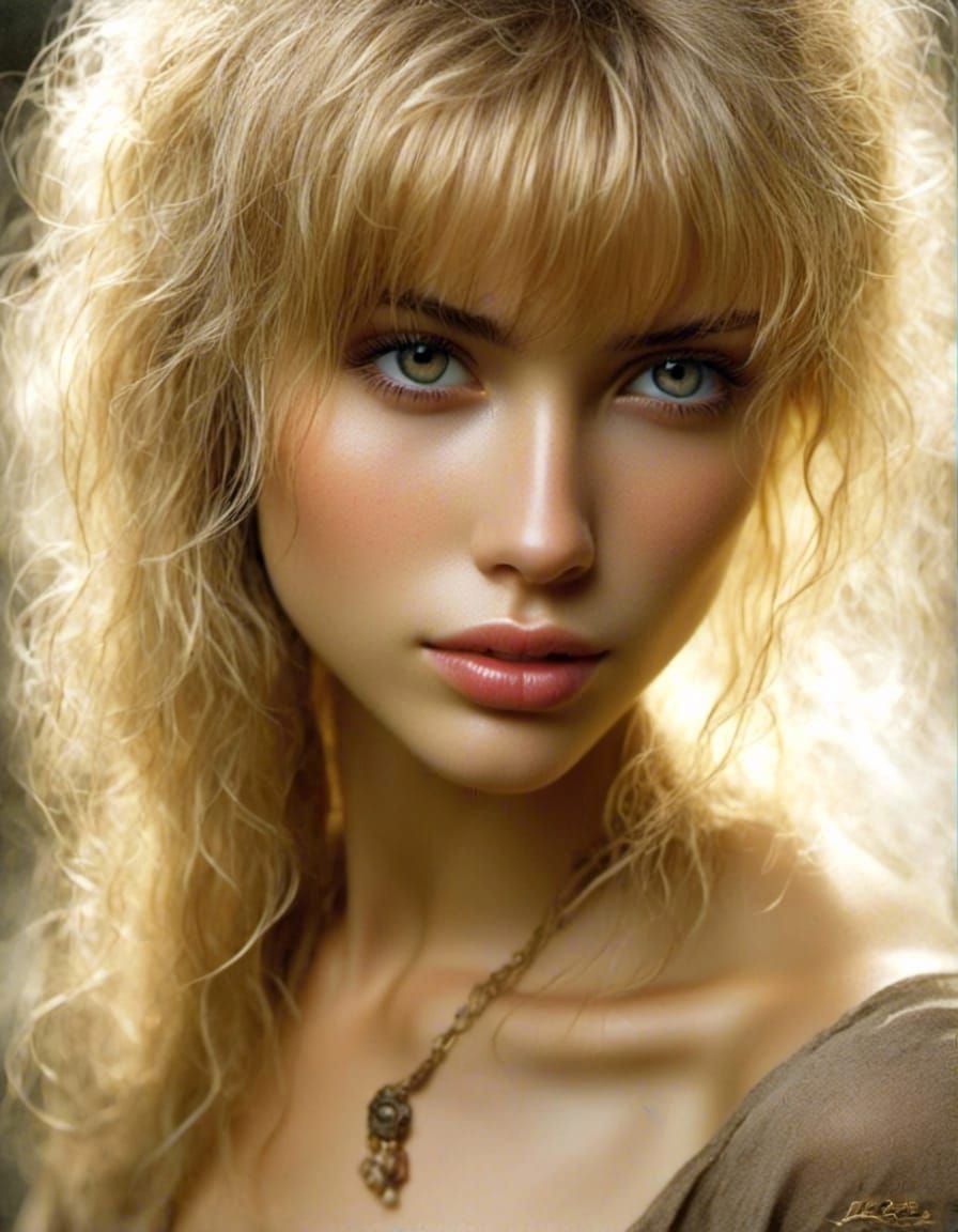 Detailed Portrait of a Golden-Skinned Woman by Royo