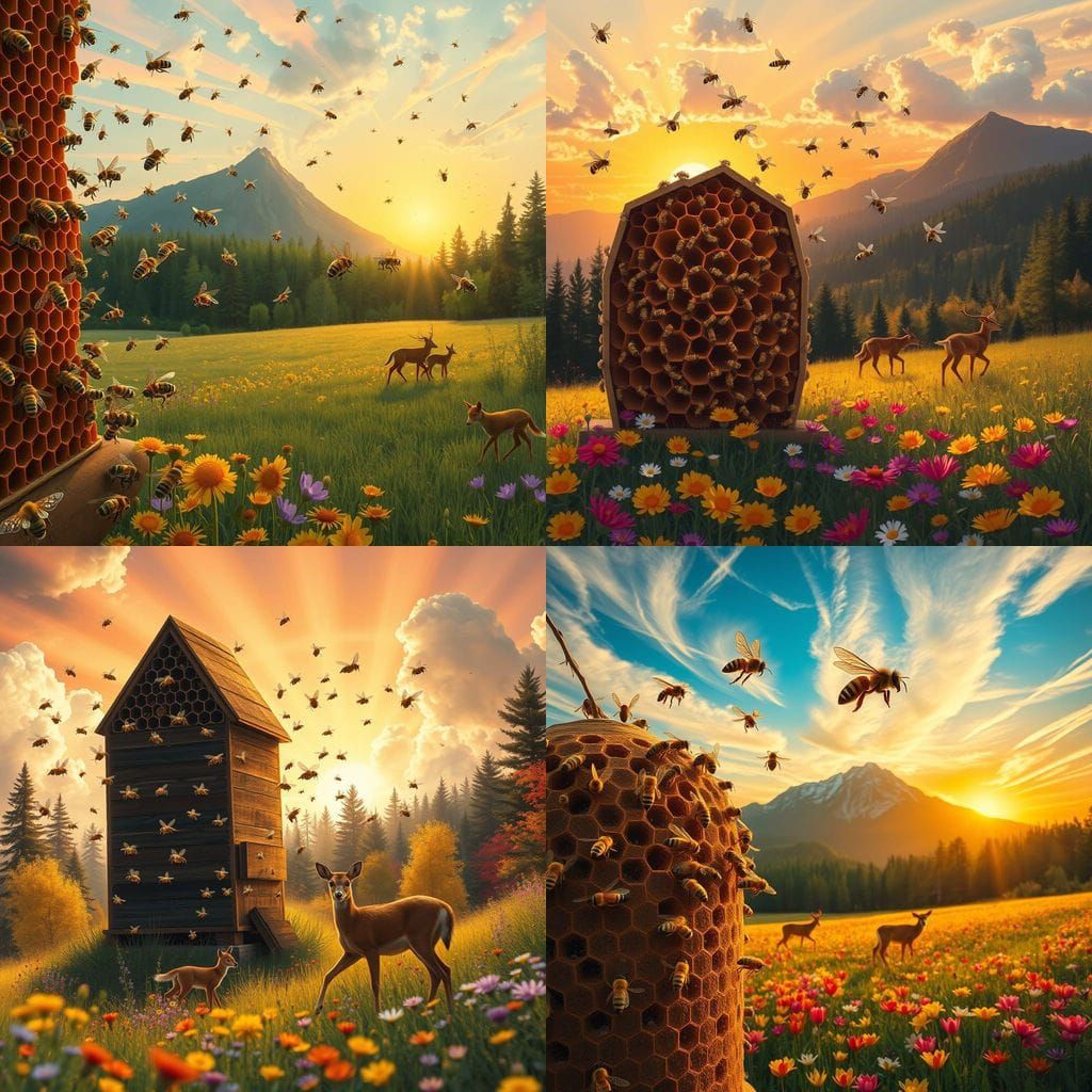 Bee Hive in Vibrant Spring Woodland Scene