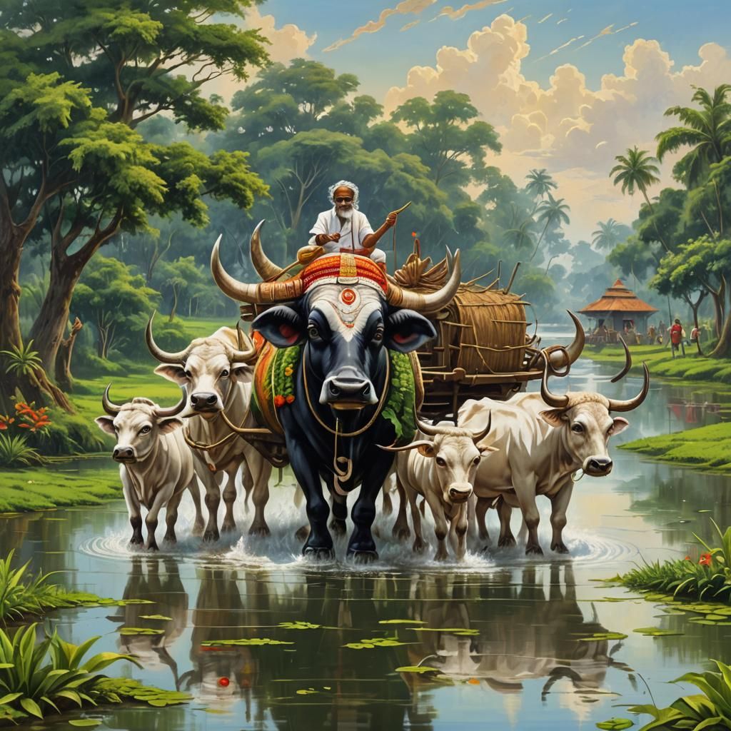 Bala Jagannath Plowing with Oxen in Serene Bill