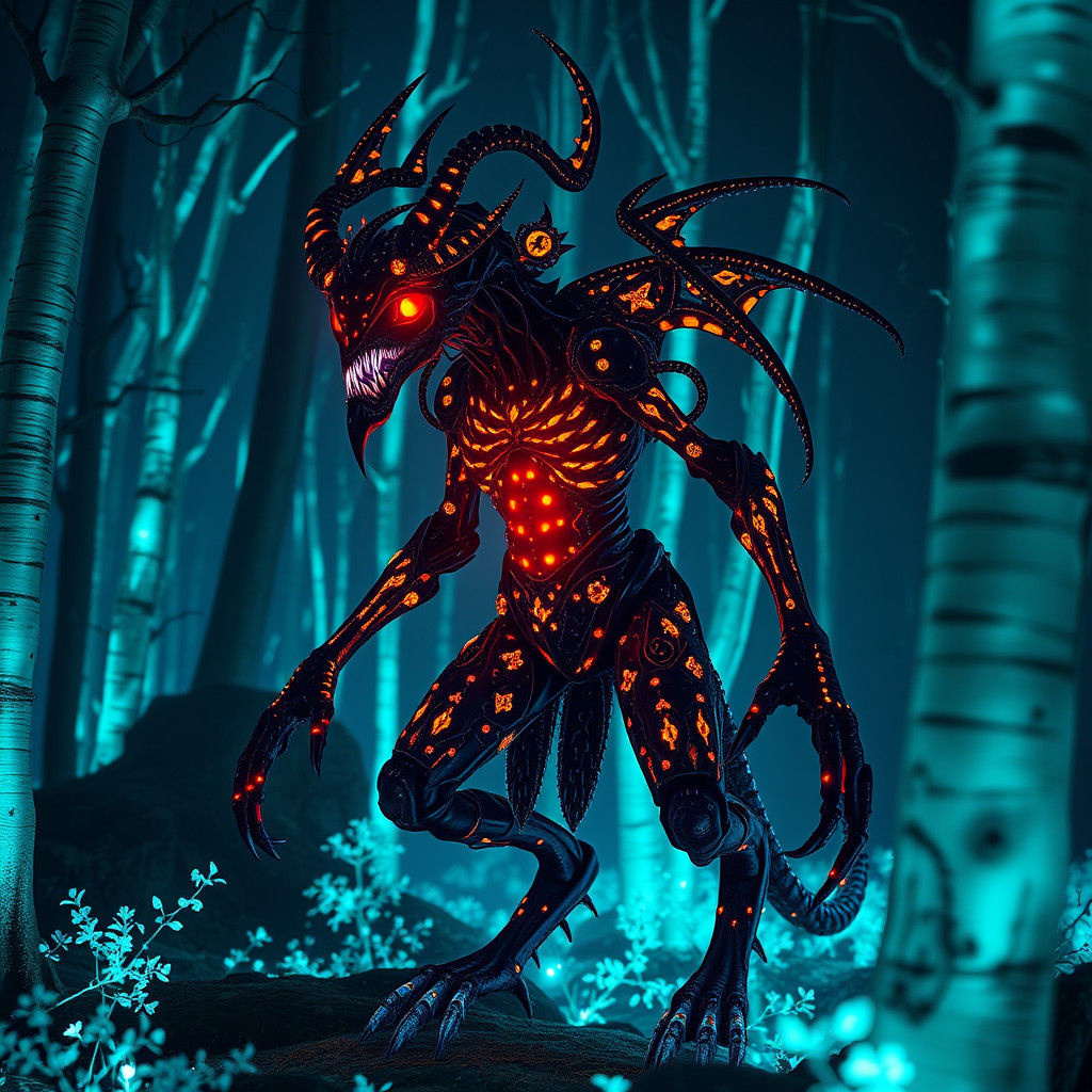 Bioluminescent Creature in Gothic Illuminated Forest
