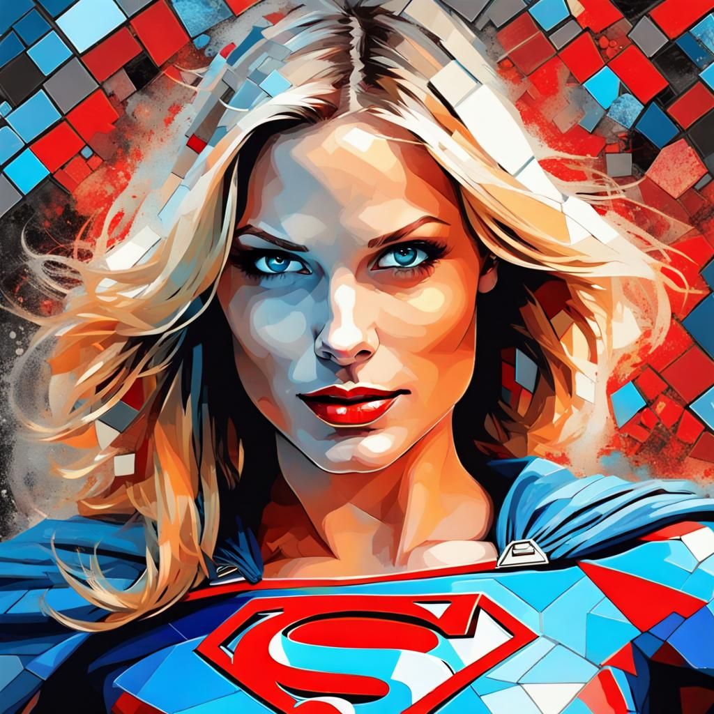 Supergirl in Pop Art Mosaic Collage Style