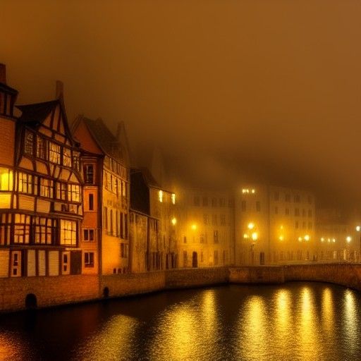 Night Scene: 1600s European City with Tudor Houses