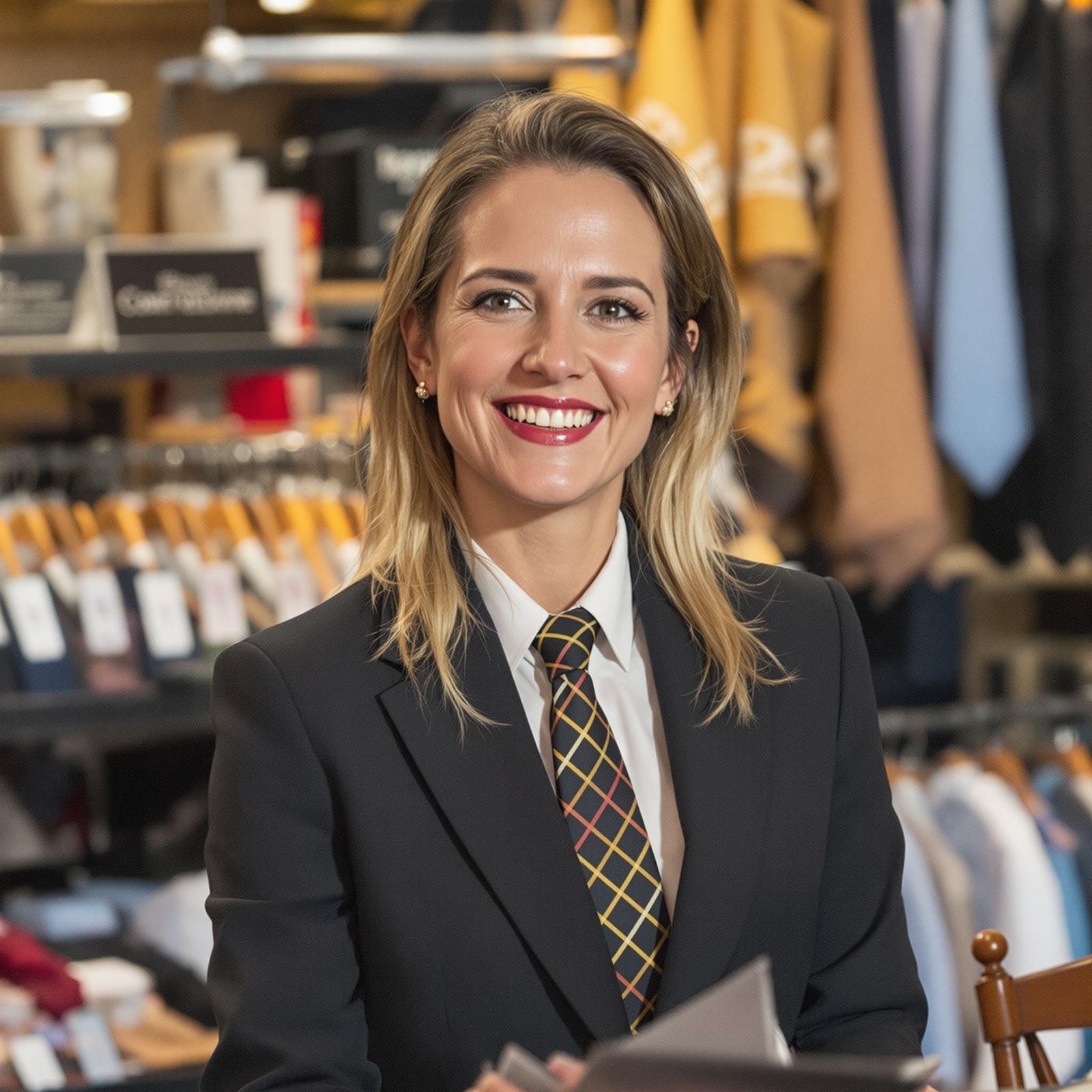 Businesswoman in Tieshop, Elegant Professional