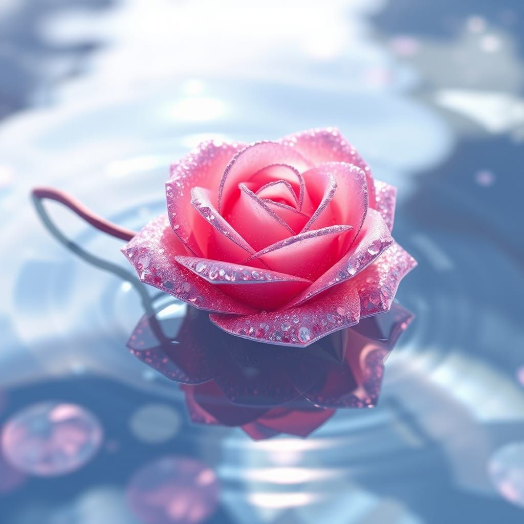 Crystal Pink Rose Floating: 3D Anime Style