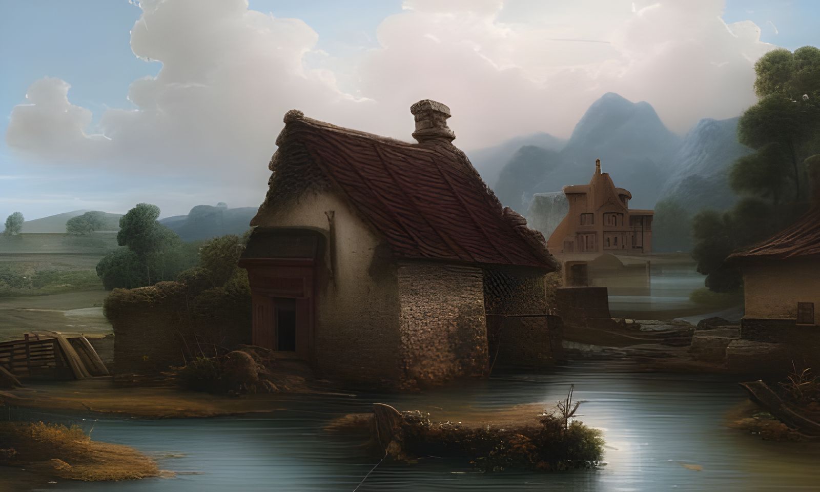 Baroque Village Landscape Oil Painting