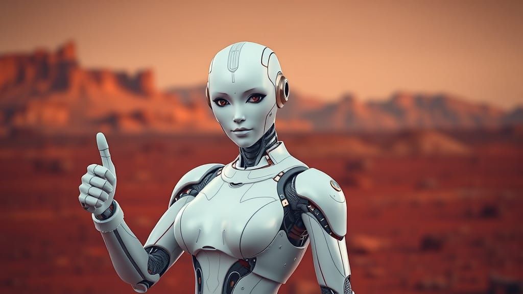 Anatomically Perfect Robot Thumbs Up on Mars