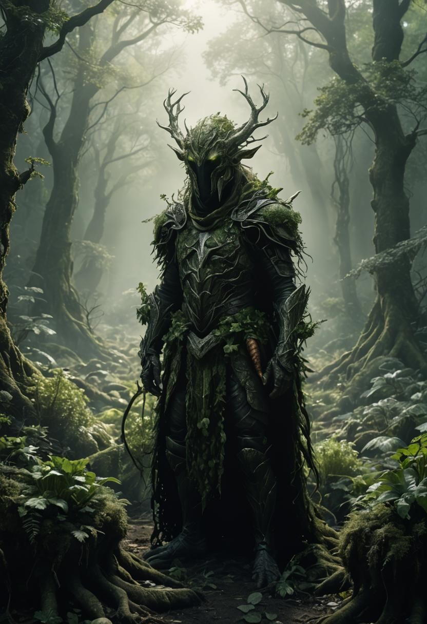 Strange Forest Creature in Root Armor Portrait