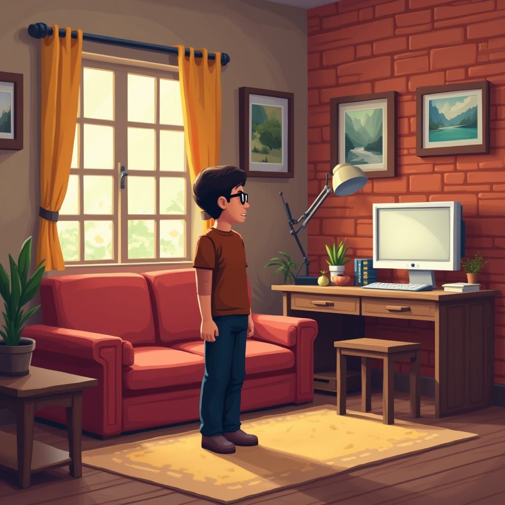 Cozy Pixel Art Living Room in 8-Bit Style