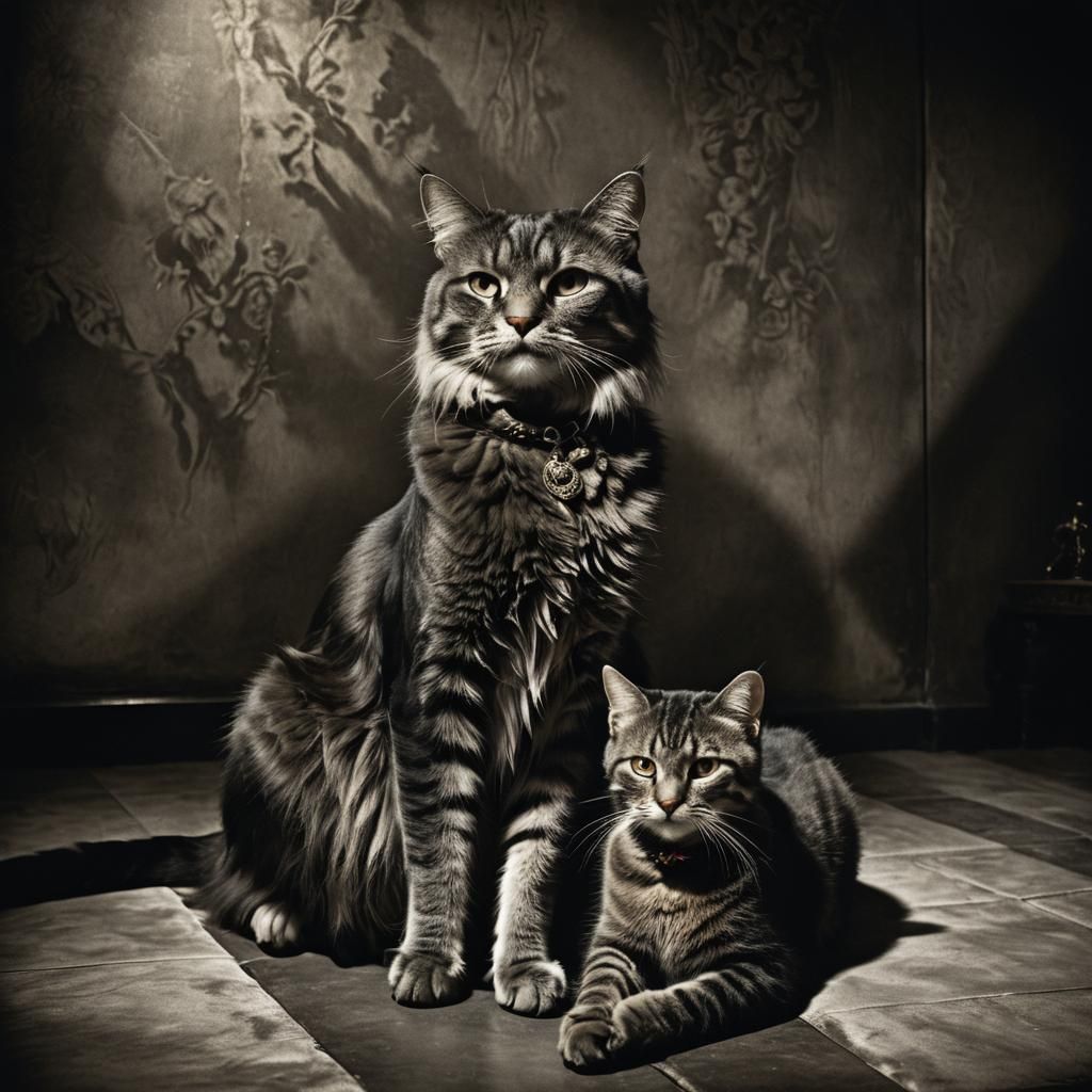 Regal Cat Dominates Slave in Baroque Chamber