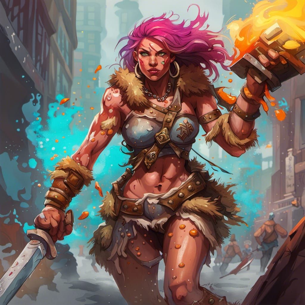 Female Barbarian Graffiti Art for Dungeons and Dragons