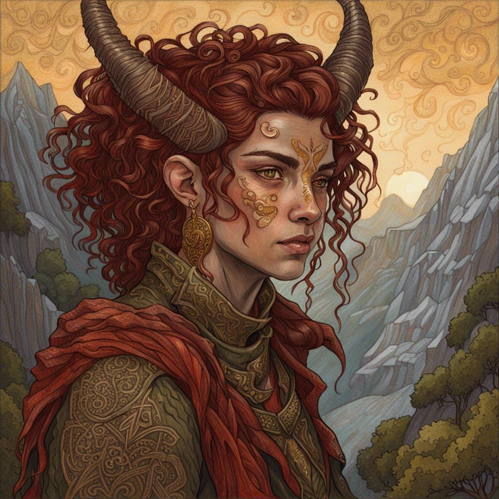 Ornate Portrait of a Tiefling Ranger in Fantasy Style