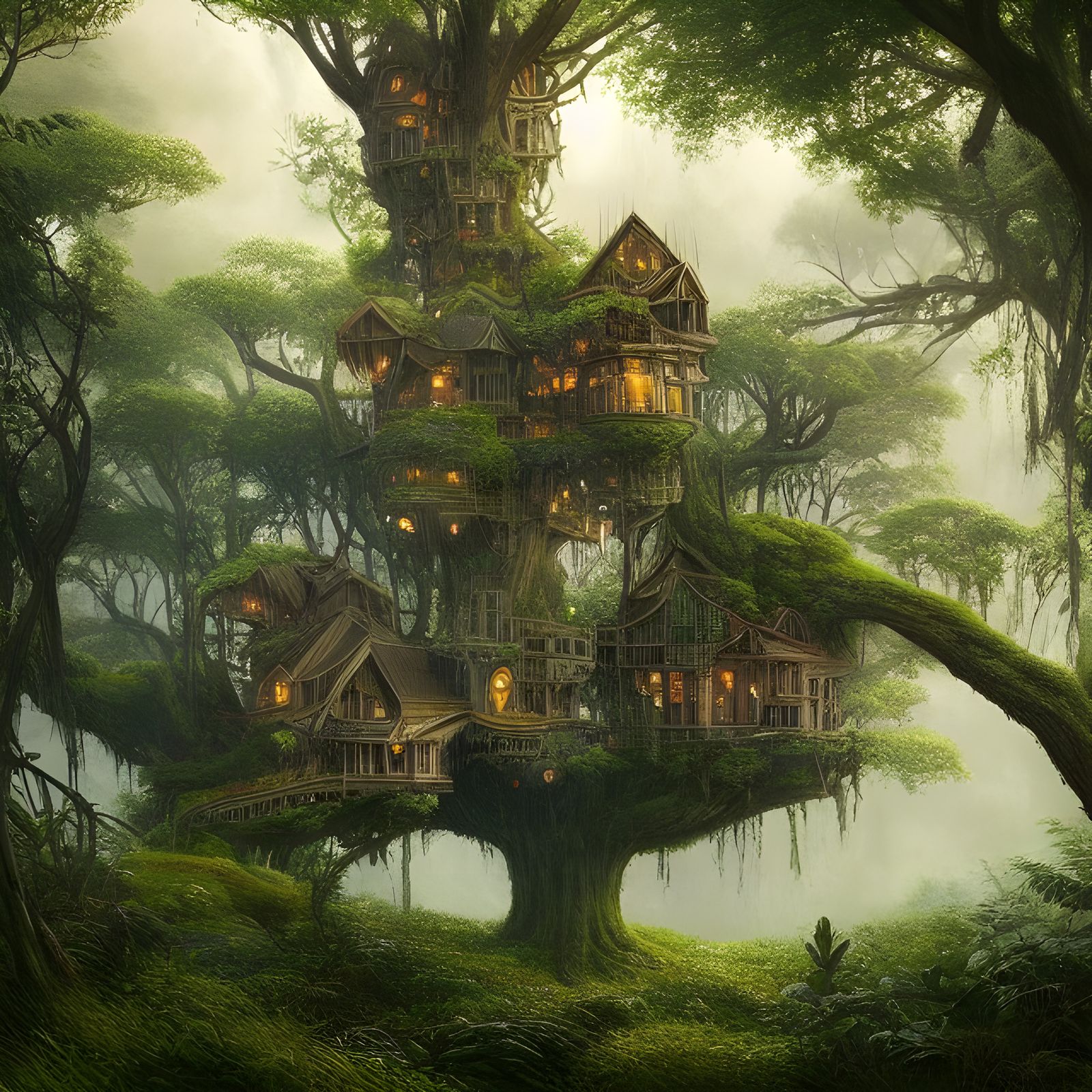 Detailed Tree City, Oil Painting by Gurney