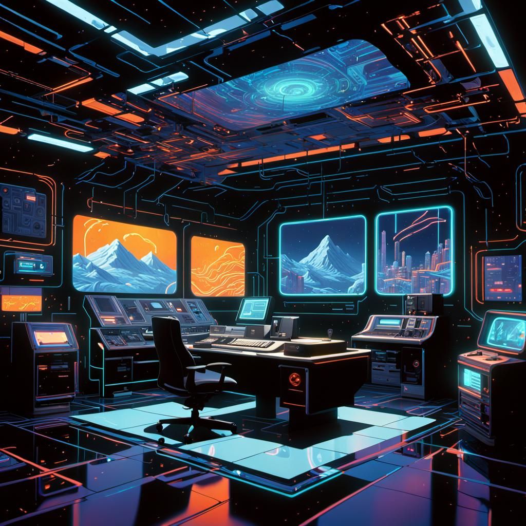 Cyberpunk Office with Cassette Player, Matte Painting