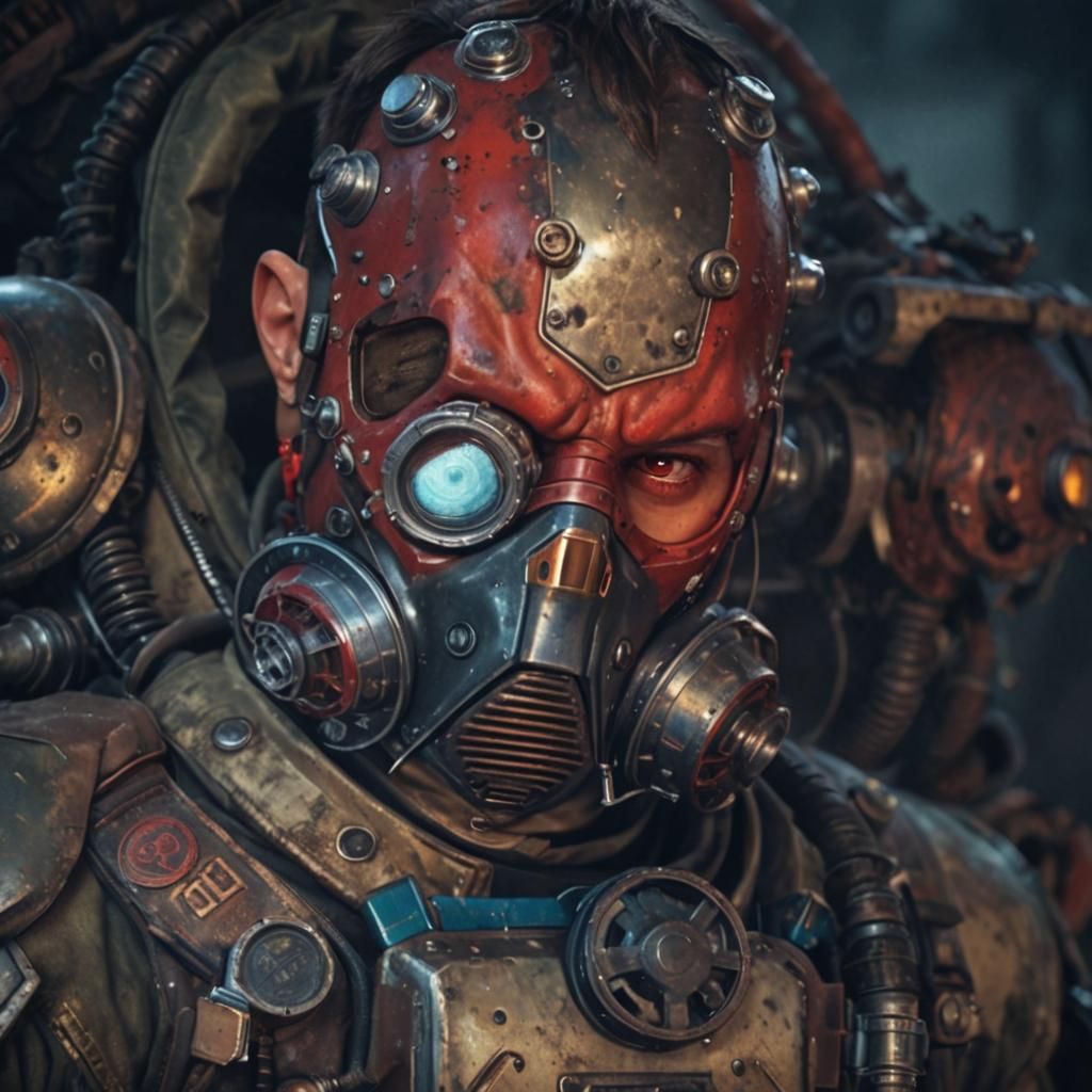 Dieselpunk Cyborg with Cybernetic Implants and Scars