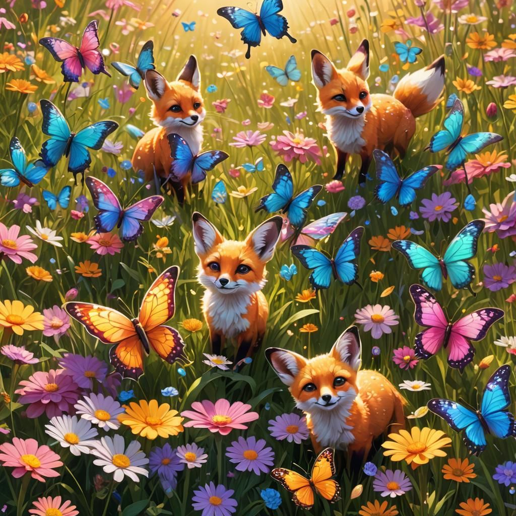 Foxes Chase Butterflies in Candy Art Style
