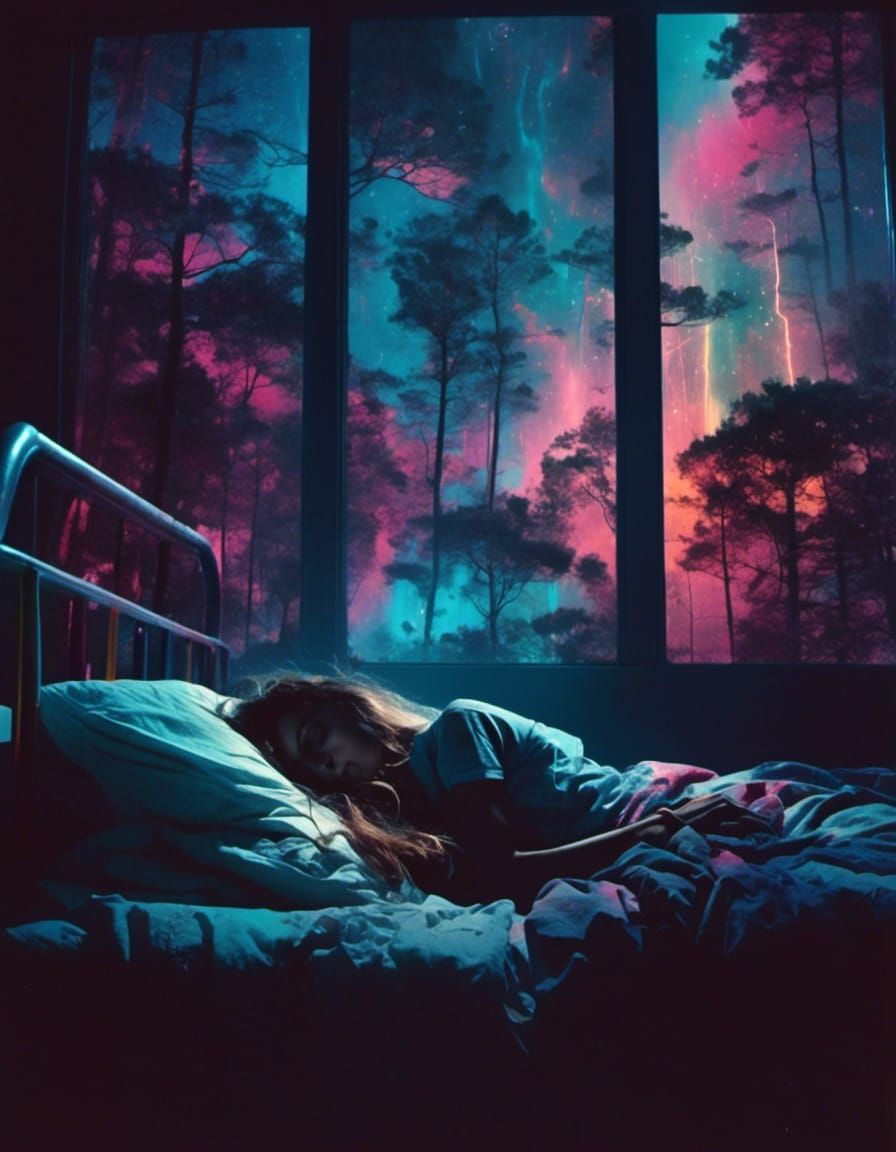 Synthwave Nightmare: Woman in Bed, Film Noir Aesthetic