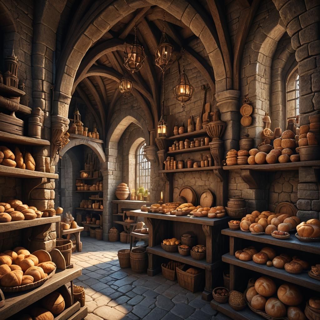 Medieval Castle Bakery: Detailed Matte Painting in 8K