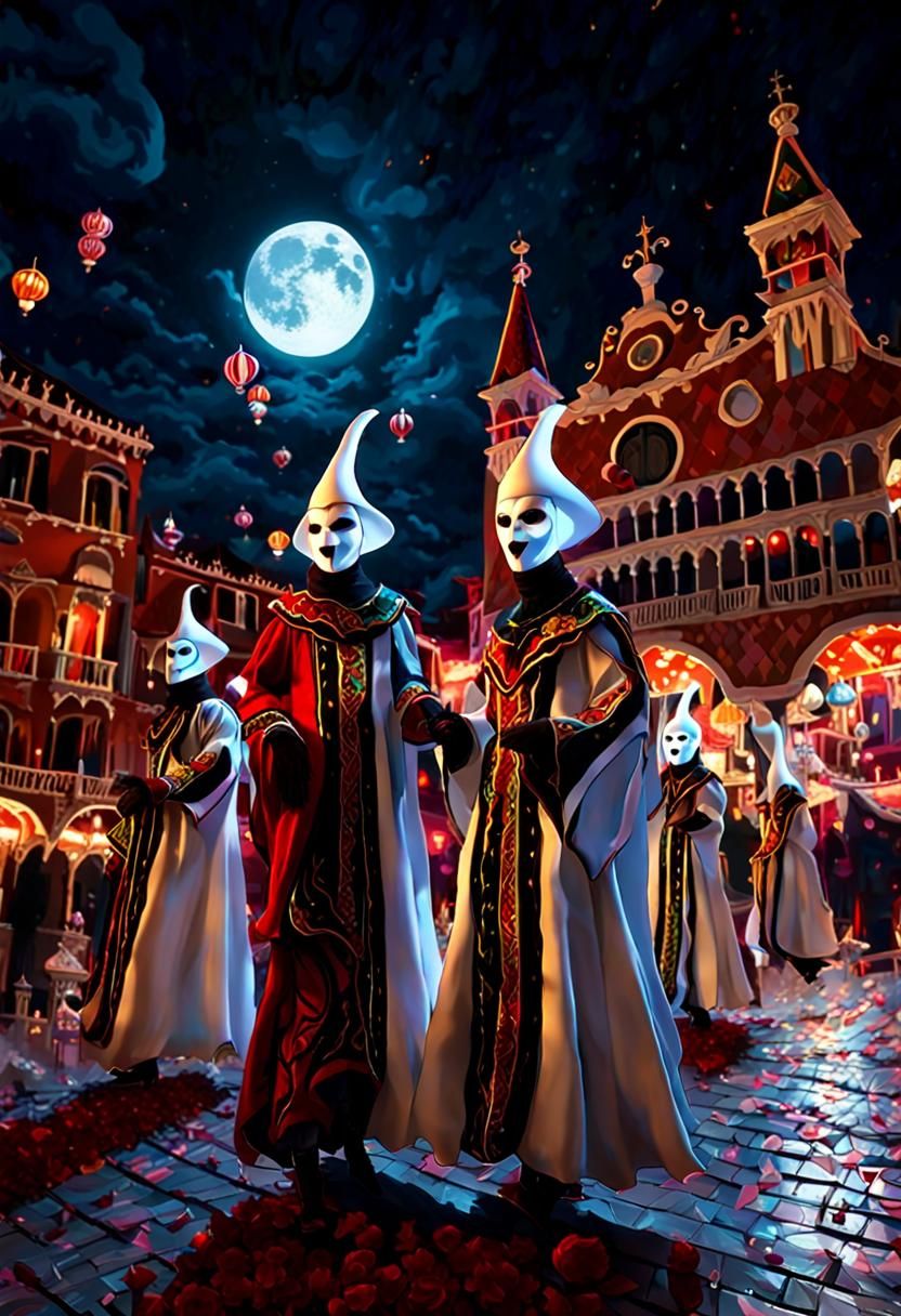 Eerie Ghosts at Venetian Carnival in Dreamlike Fantasy