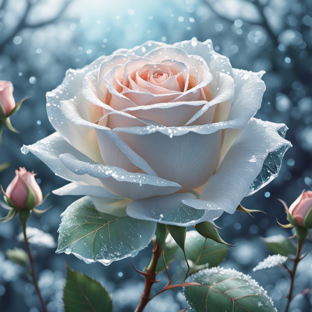 Surreal Frost Rose Blooms in Ethereal Beauty
