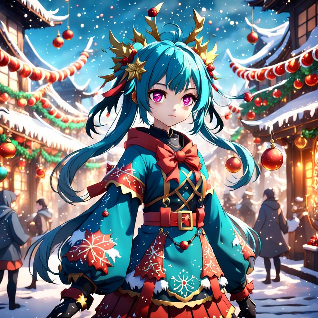 Festive Anime Girl in Detailed Matte Painting