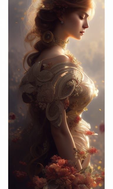 Golden Haired Woman Portrait in Hyperdetailed Style