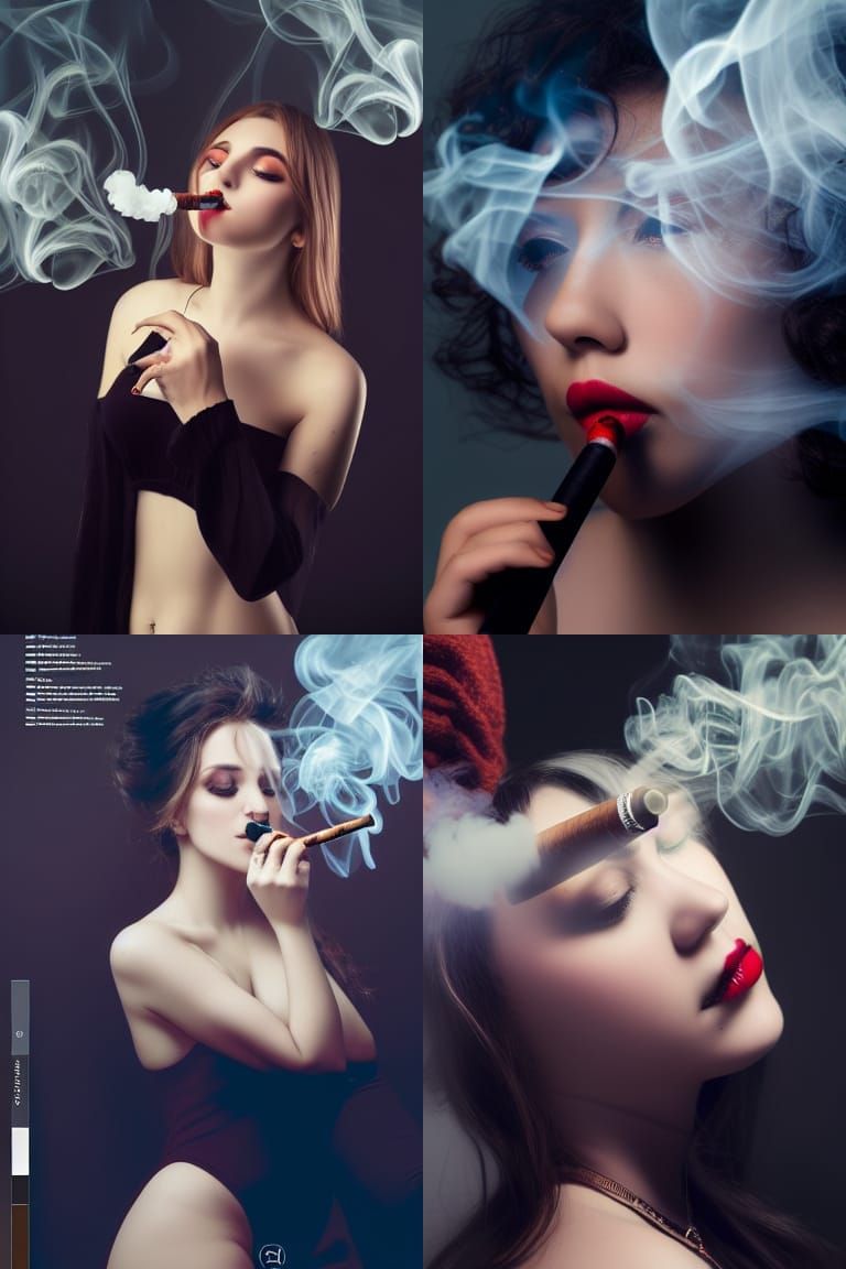 Woman Smoking Pipe with Alluring Cinematic Lighting