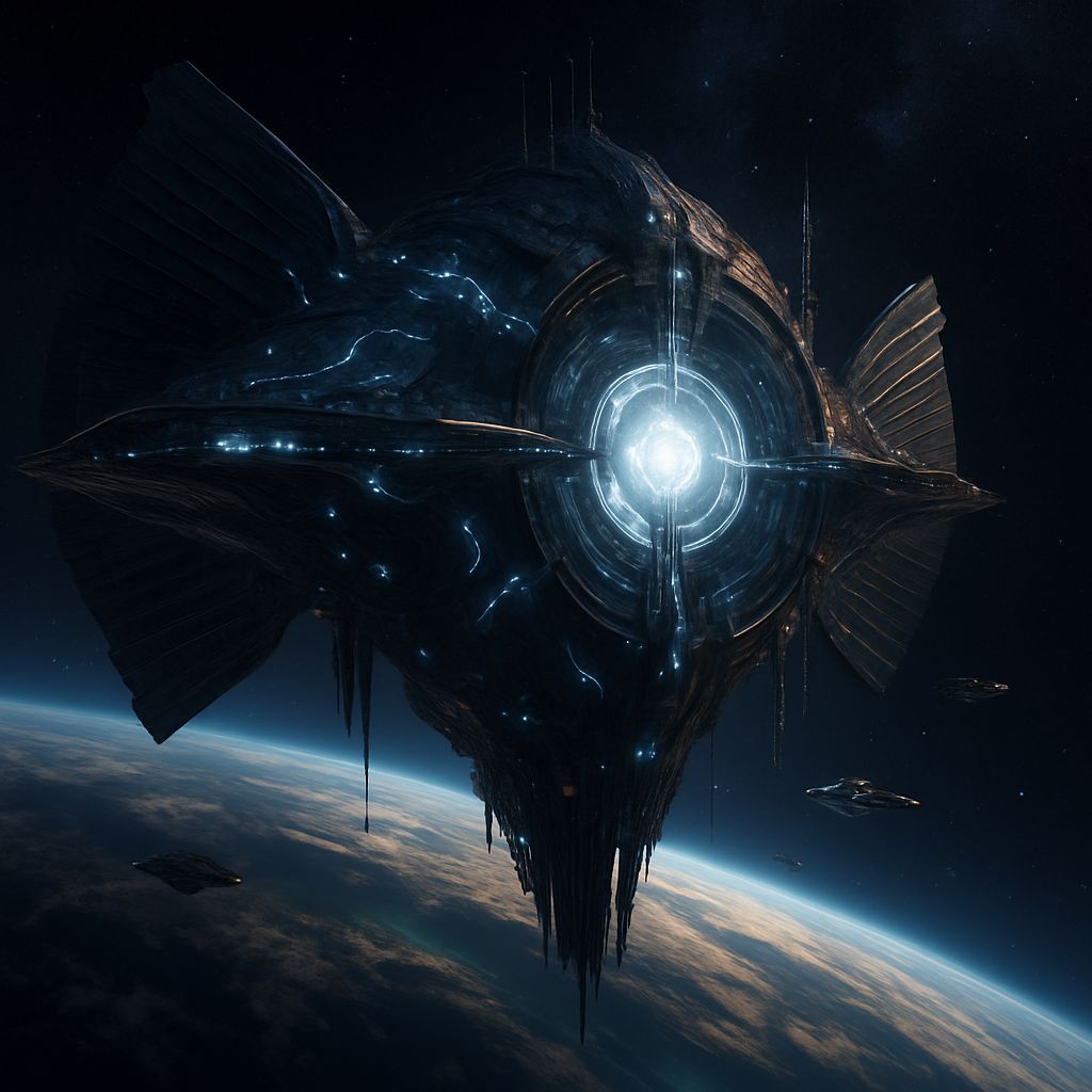 Gigantic Alien Spacecraft in Orbit: Photorealistic Rendering