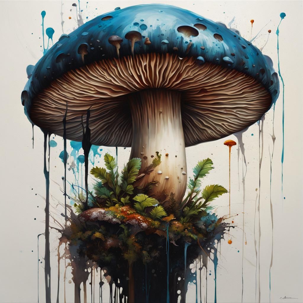 Talking Mushroom in a Wild Abstract Painting Style
