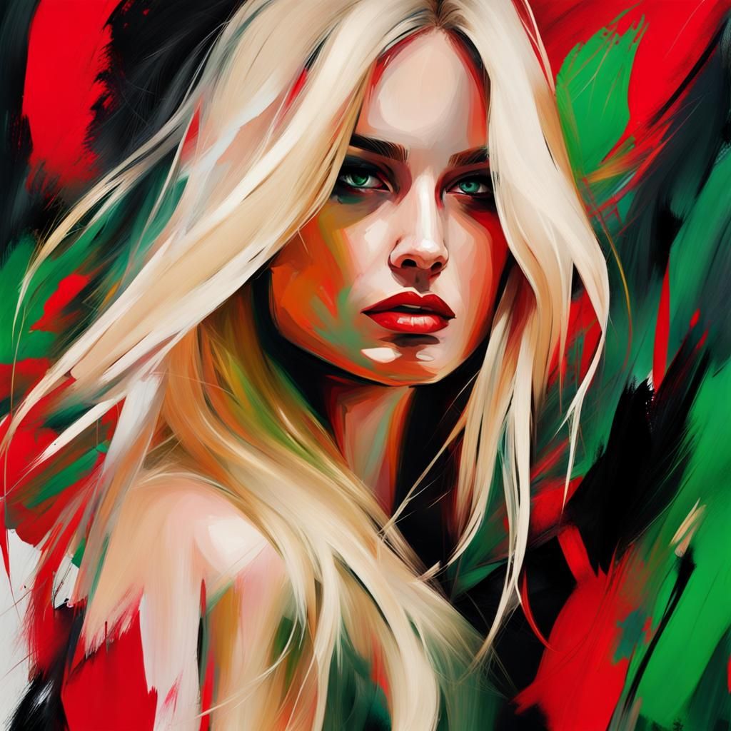 Abstract Fashion Girl Portrait in Acrylic Style