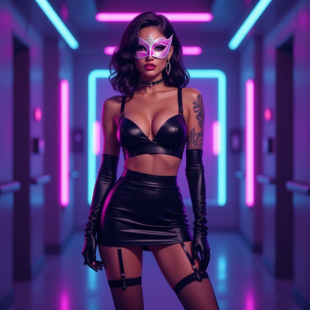 Futuristic Latina with Hourglass Figure in Neon Style