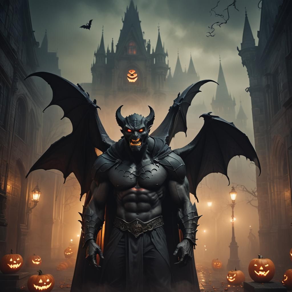 Fierce Gargoyle in Gothic Halloween Fantasy