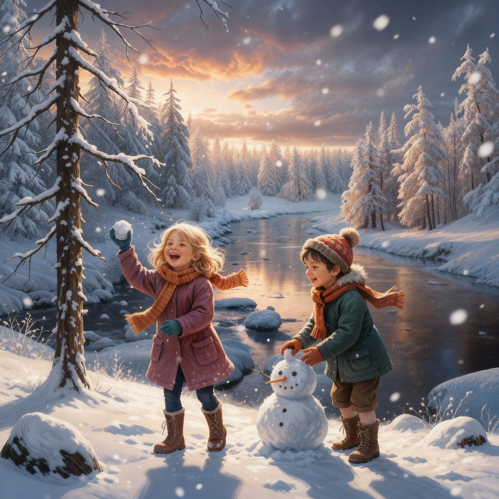Children Play in Snowy Wonderland
