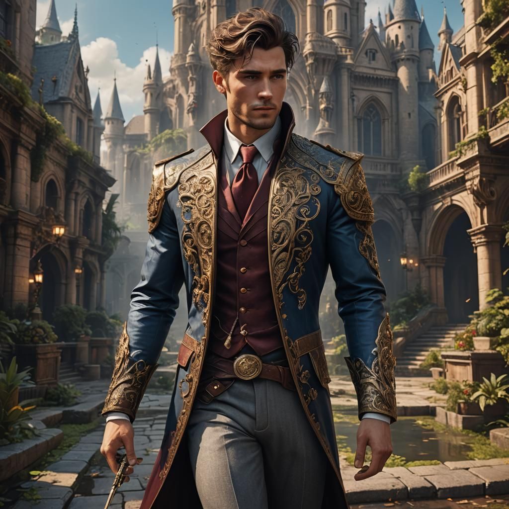 Elegant Young Man: Detailed Fantasy Concept Art