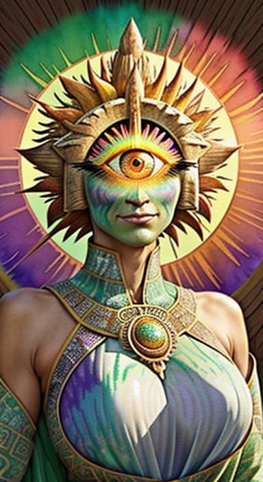 Magical Realistic Aztec Goddess in Vibrant Watercolor