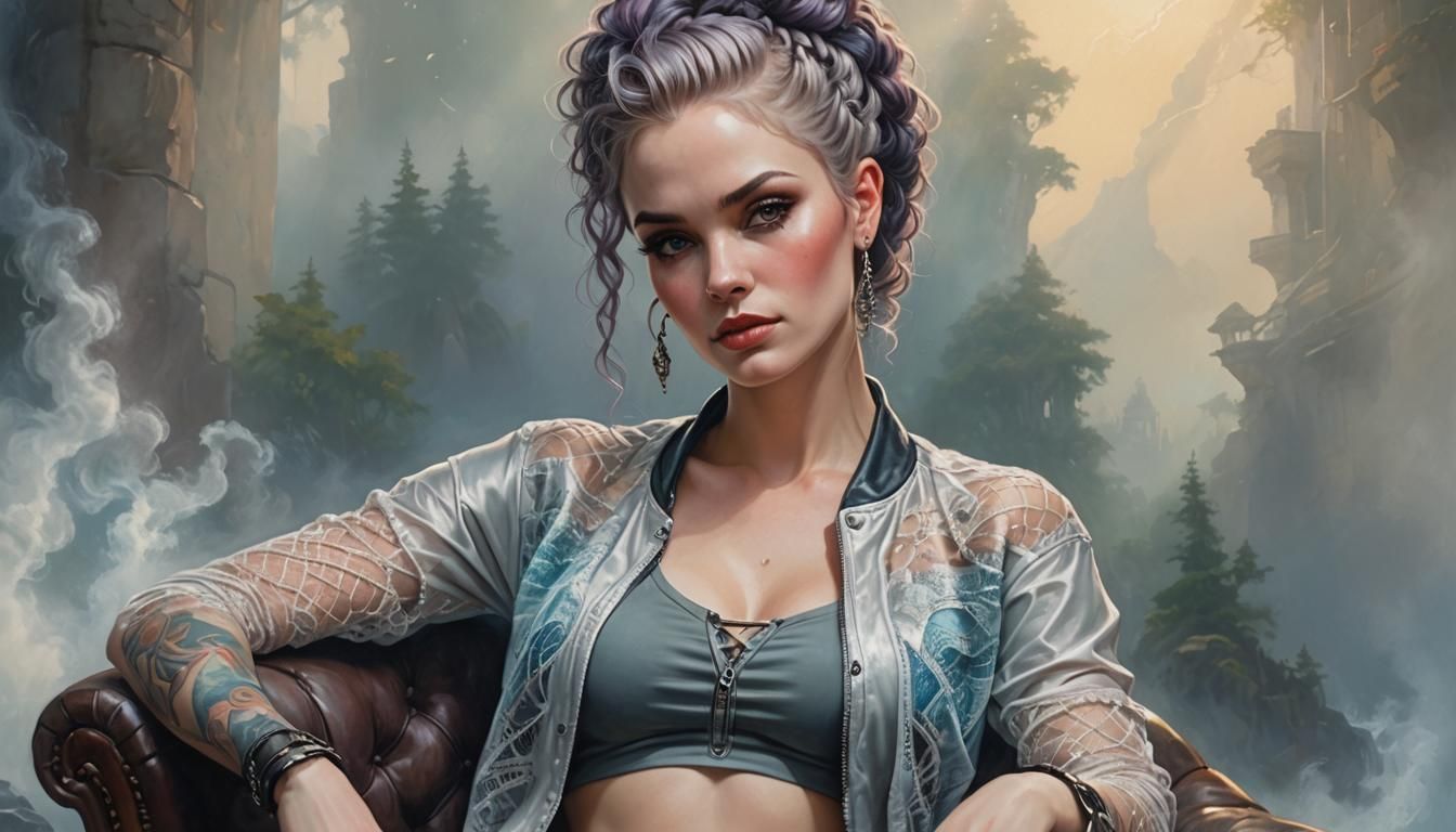 Braided Woman Lounging in Ethereal Fantasy Style