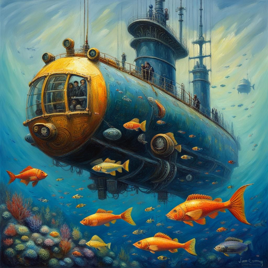 Nautical Exploration: Jules Verne Submarine in Oil