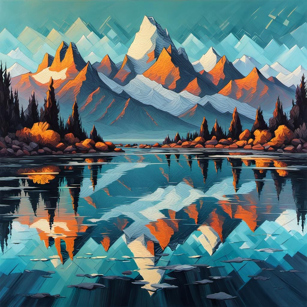 Mountain Landscape Reflected in Bioluminescent Water