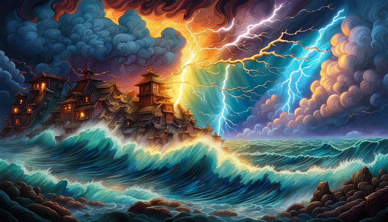 Dramatic Thunderstorm with Vivid Lightning, Hyperrealistic S...