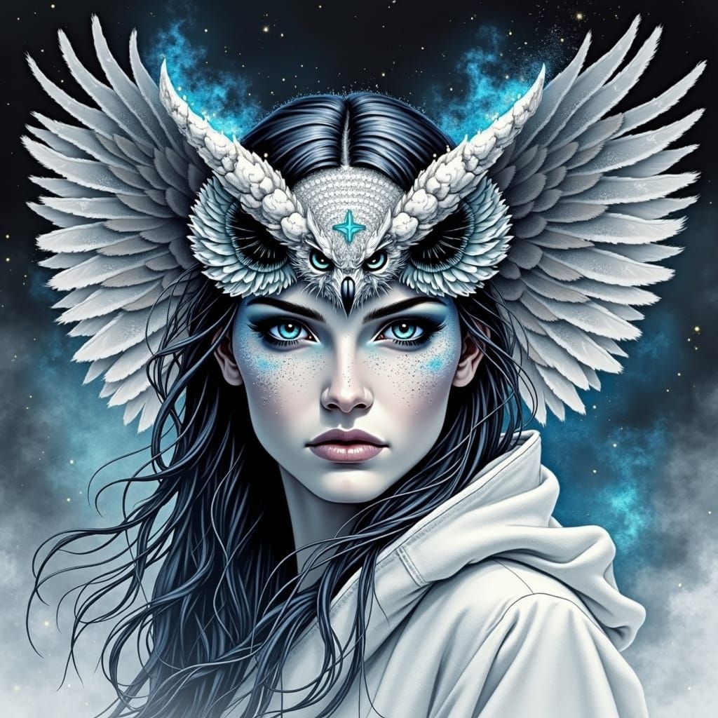 Sorceress with Owl in Dark Fantasy Style